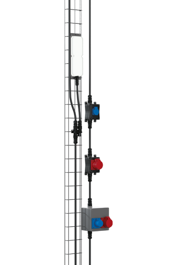 LED luminaires fastened to the wire tray with multi-purpose sockets for flexible maintenance